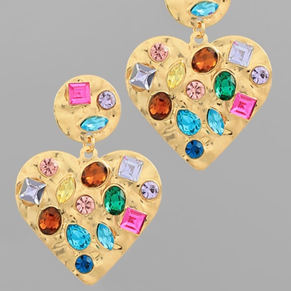 Pave Glass Heart Dangle Earrings - Picture 1 of 2